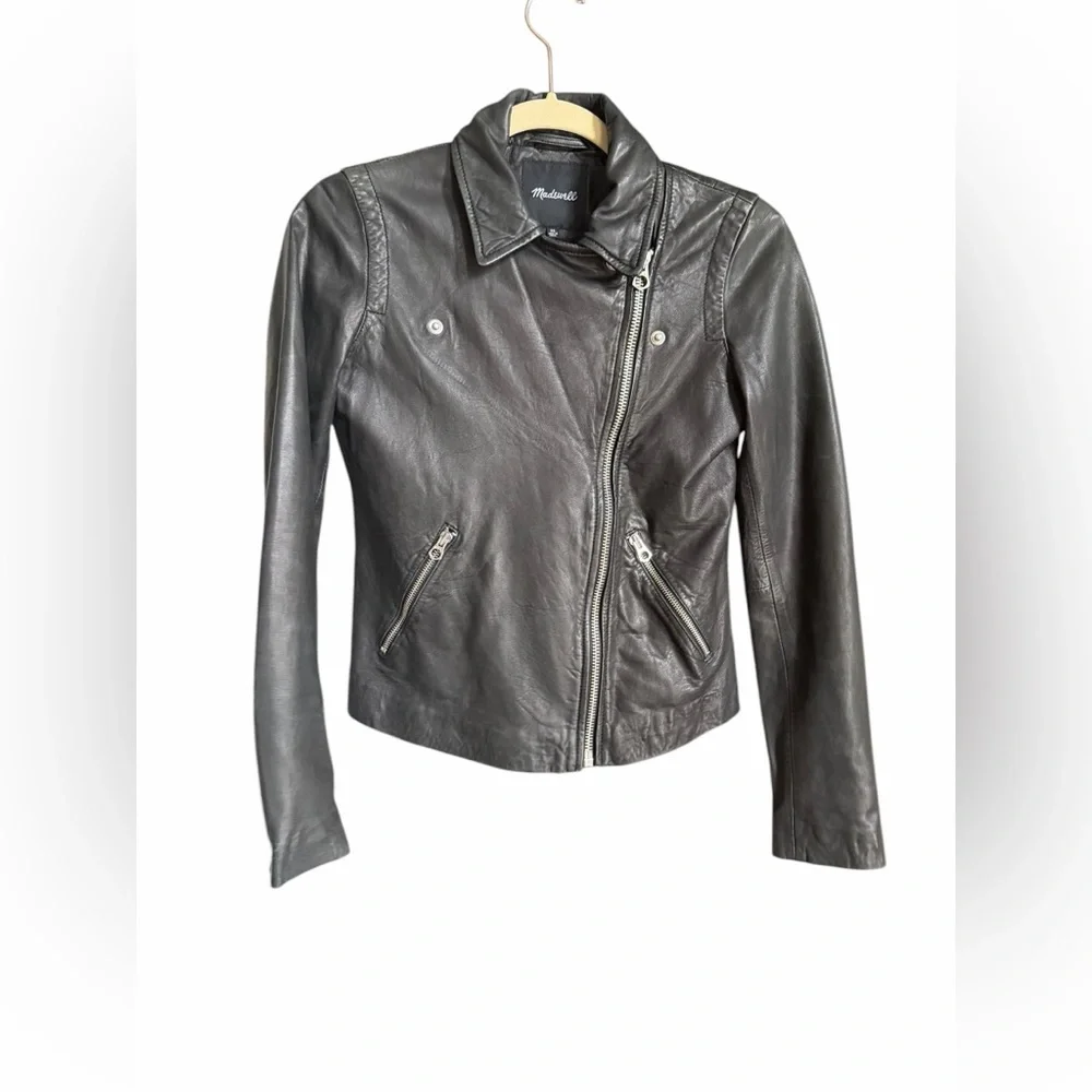 Madewell Washed Leather Black Motorcycle Biker Jacket Size XS NWOT Never Worn - Picture 8 of 14